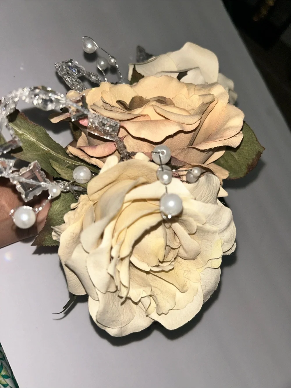 Day Of The Death Floral Rose Headband in Cream and Beige
